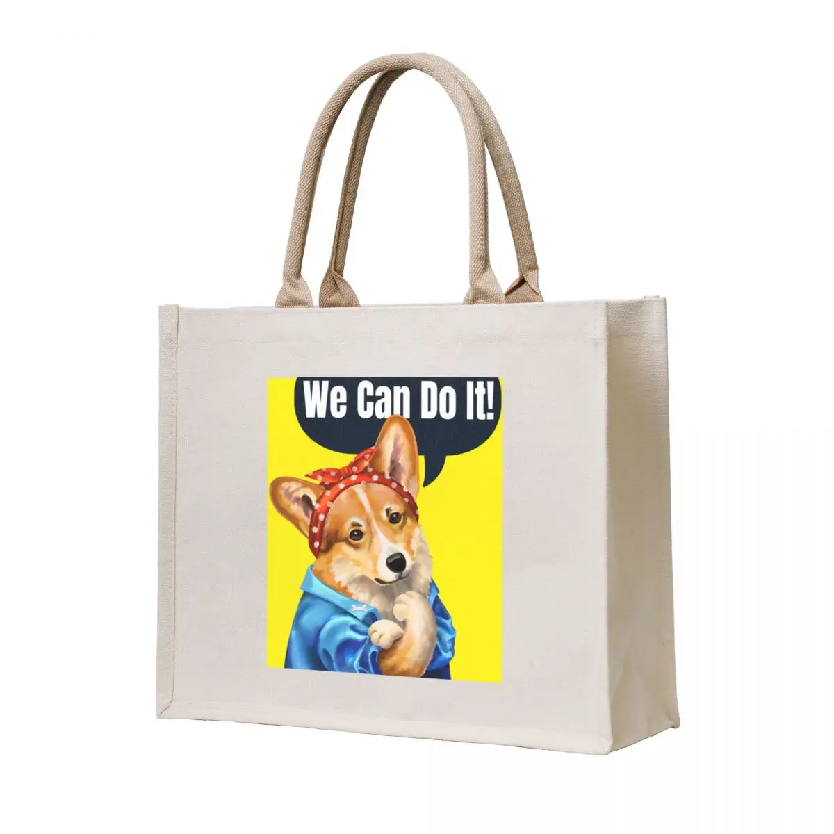 

Funny Corgi, Corgi Lover Humor, We Can Do It, Corgi Mom, Pin-up, Rosie the Riveter Tote Bag Cloth bag