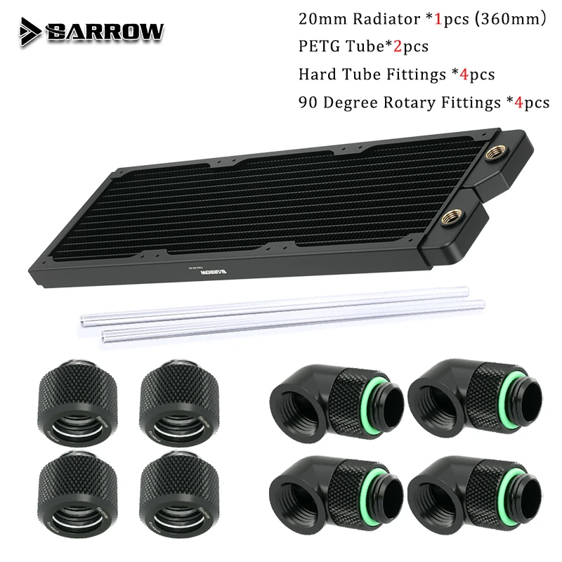 Barrow Water Cooling Kit,20/28mm Thick Radiator+G1/4'' 90 Degree Rotary Fittings+PETG Tubes+Connectors, Dabel-20a Dabel-28a