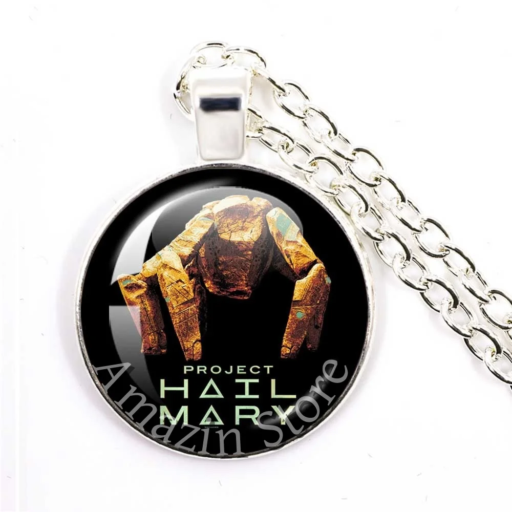 25mm Silver-Plated Round Necklace Ryan Gosling Project Hail Mary Laser Reflective Handmade Glass Decorations Glass Gifts TH007