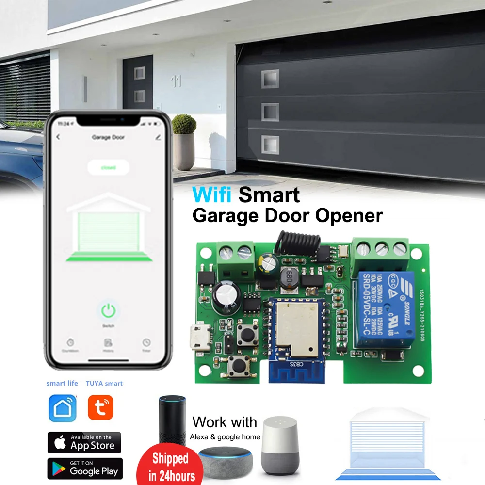 WIFI Garage Gate Door Opener Controller Tuya Smart Life App Remote Control Switch On Off Relay 24V 12V Module Alexa Google Home