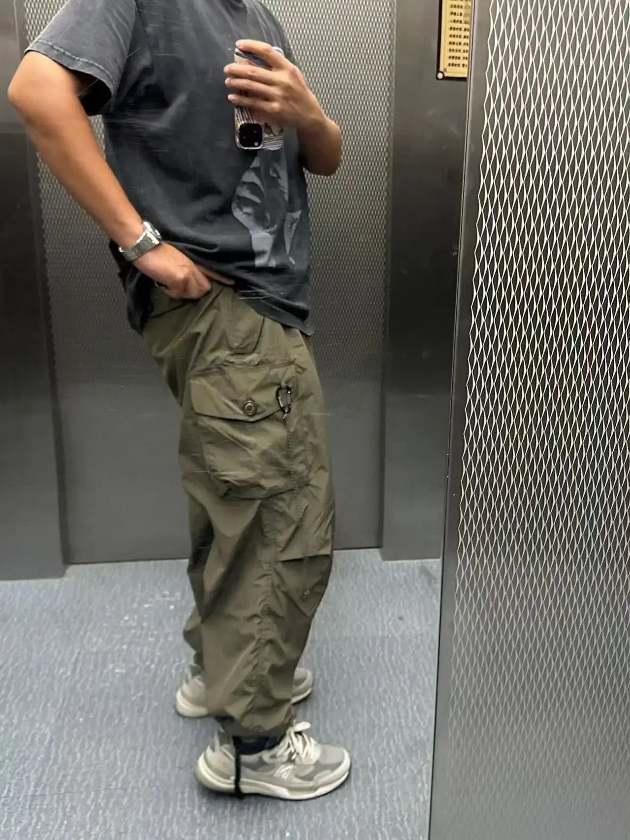 Men Women High Vis Reflective Triangle Multi-Pocket Baggy Wide Leg Trousers Casual Cargo Baggy Trousers Urban Outdoor