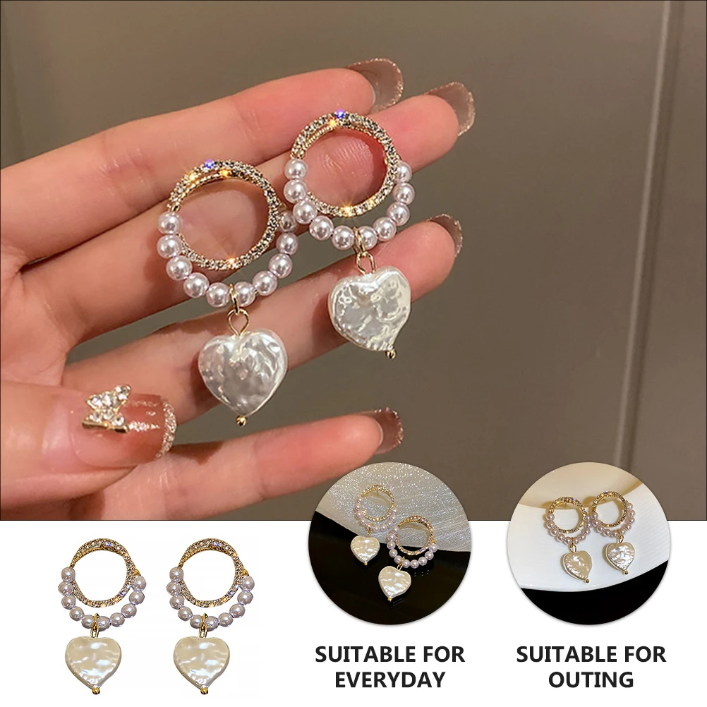 

Sterling Silver Pearl Earrings Rhinestone Zinc Alloy Metal Studs Women Dangle Heart Circle Comfortable Anti Allergy Gifts