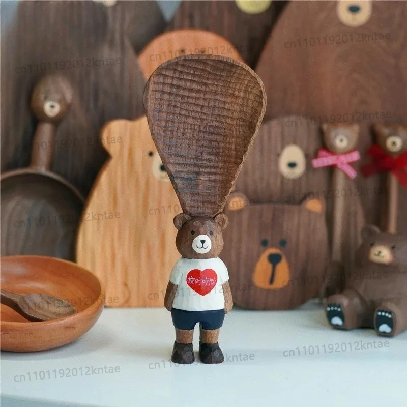 Bear Black Walnut Rice Spoon Can Stand Home Wedding Relocation Eat On Time Gift