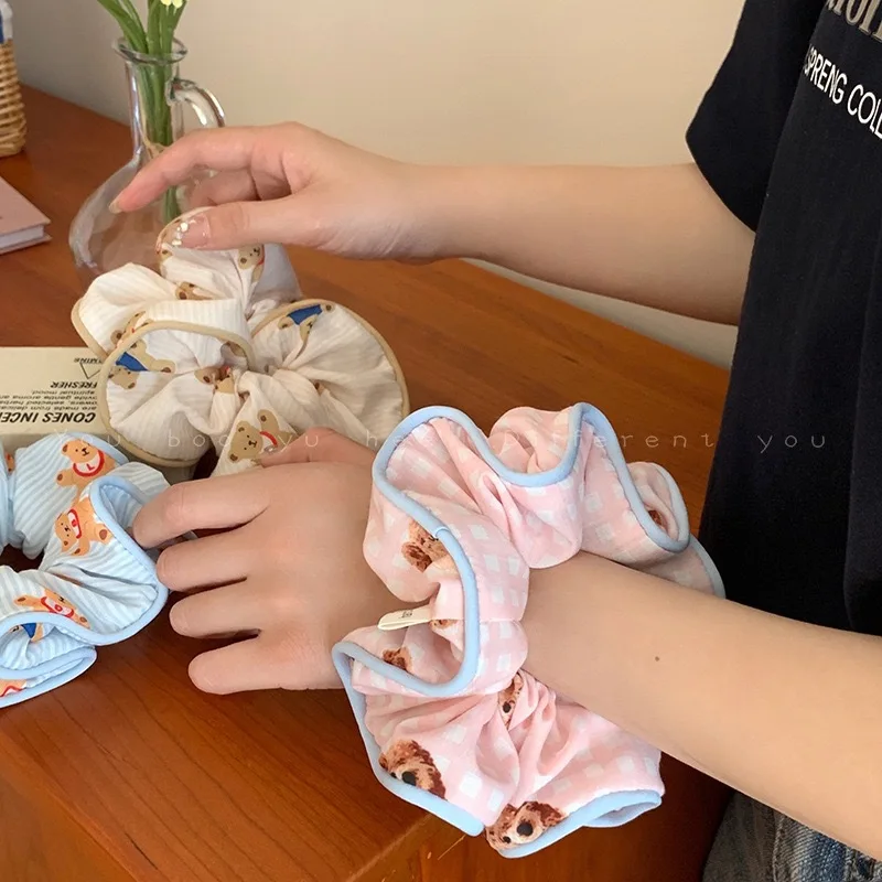 

Adorable Bear Striped Bow Hair Tie Sweet Girl's Heart Cartoon Hair Accessory Versatile Ponytail Hair Band Headpiece