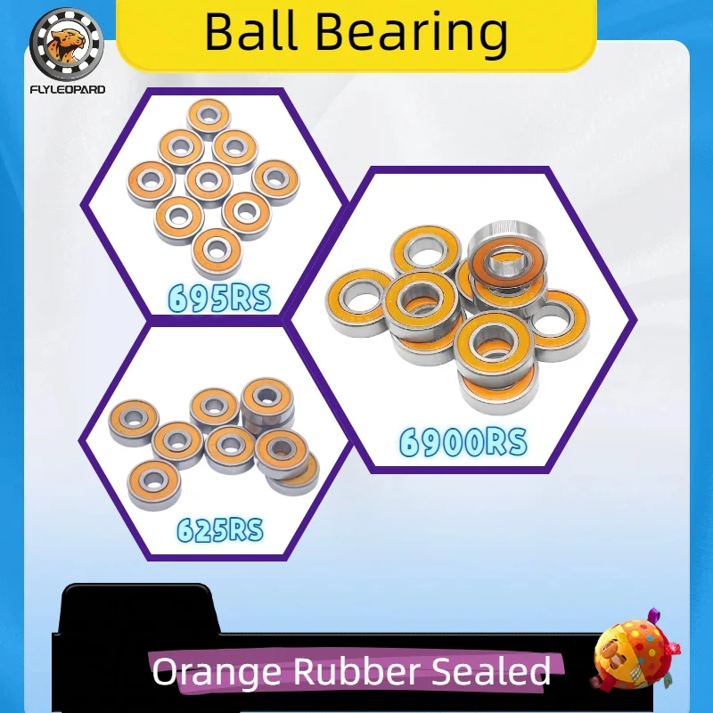 Miniature Deep Groove Ball Bearing with Orange Rubber Sealed 10PCS 6900 RS 6900-2RS High Quality 10x22x6 mm ABEC-7 625 695 2RS