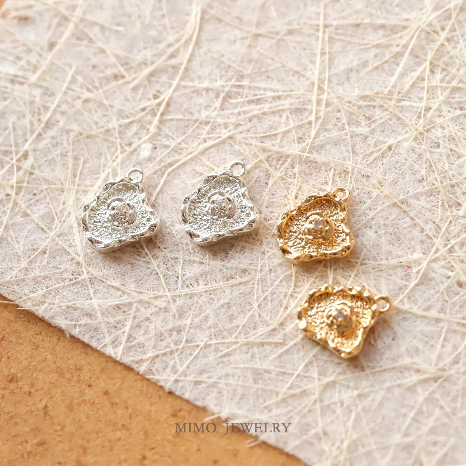 Thick Hard Irregular Hammered Zircon Rose Charms Pendant Supplies DIY Hand Brass Gold Plated Accessories 13.8X10.5mm