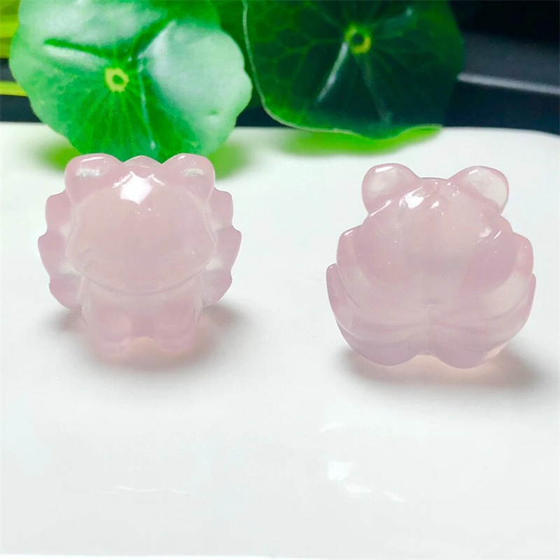 3PCS Natural Rose Quartz Nine-tailed Fox Carving Healing Reiki With Hole Fashion Jewelry For Friends Gift 22MM