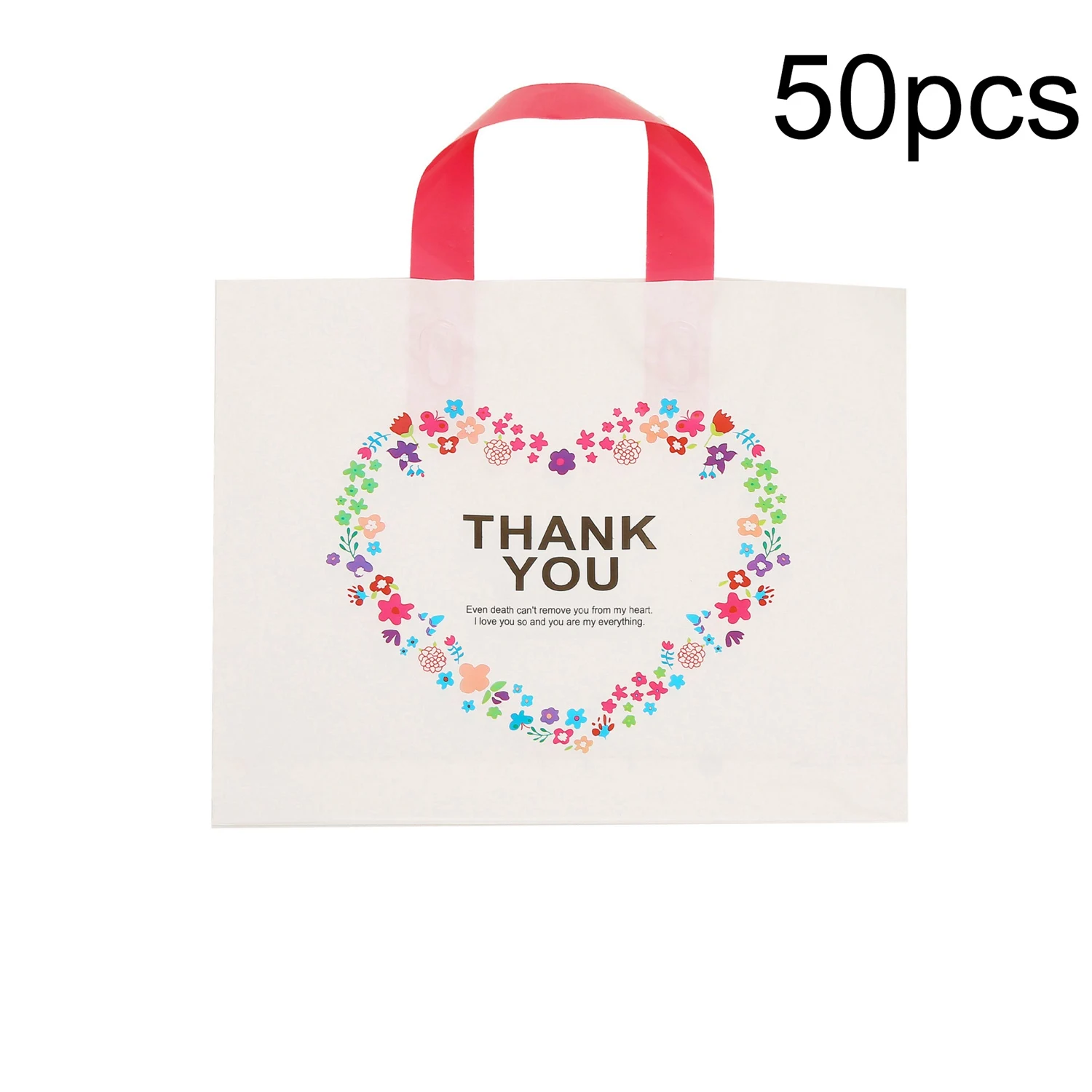 50 Pcs Thank You Plastic Merchandise Shopping Bags,Boutique Bags,Retail Bags,Gift Bags Party Supply(33X25X6CM)