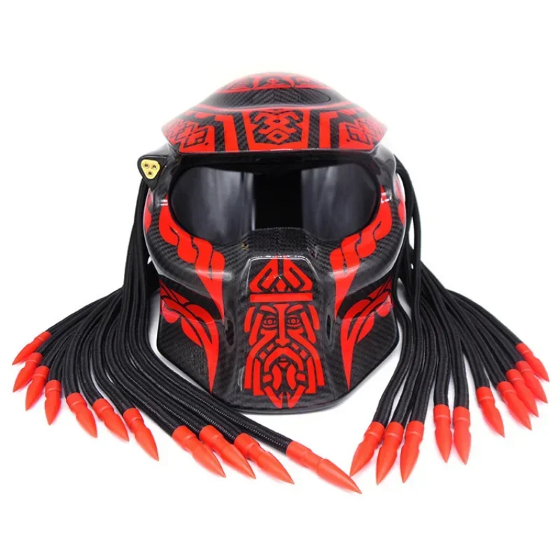 Motorcycle Full Face Helmet Cosplay Male Warrior Motorcycle Accessories Helmet Retro BraidMatte Black Cool Predator Helmet