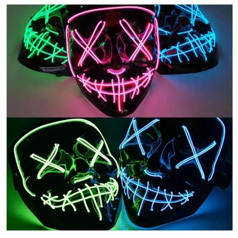 LED Neon Mask Adults Masque Grow in The Dark Masks Halloween Dress Up Horror Mask Party Lighting Supplies Cosplay Prop