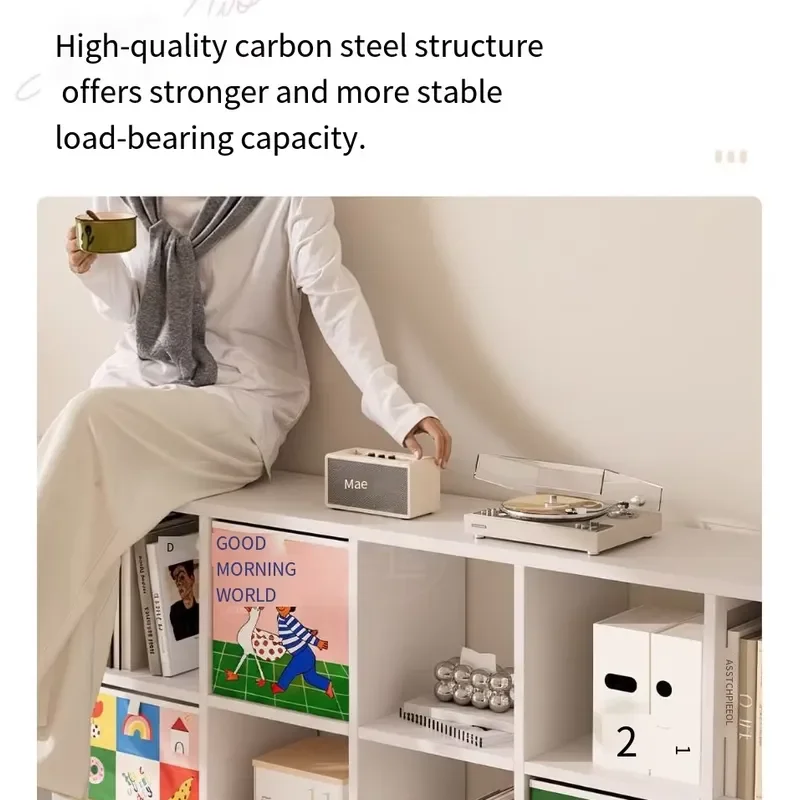 8 Grid Steel Bookshelf with Drawers for Kids Bedroom Storage Cabinet Fireproof Locker for School Living Room Furniture