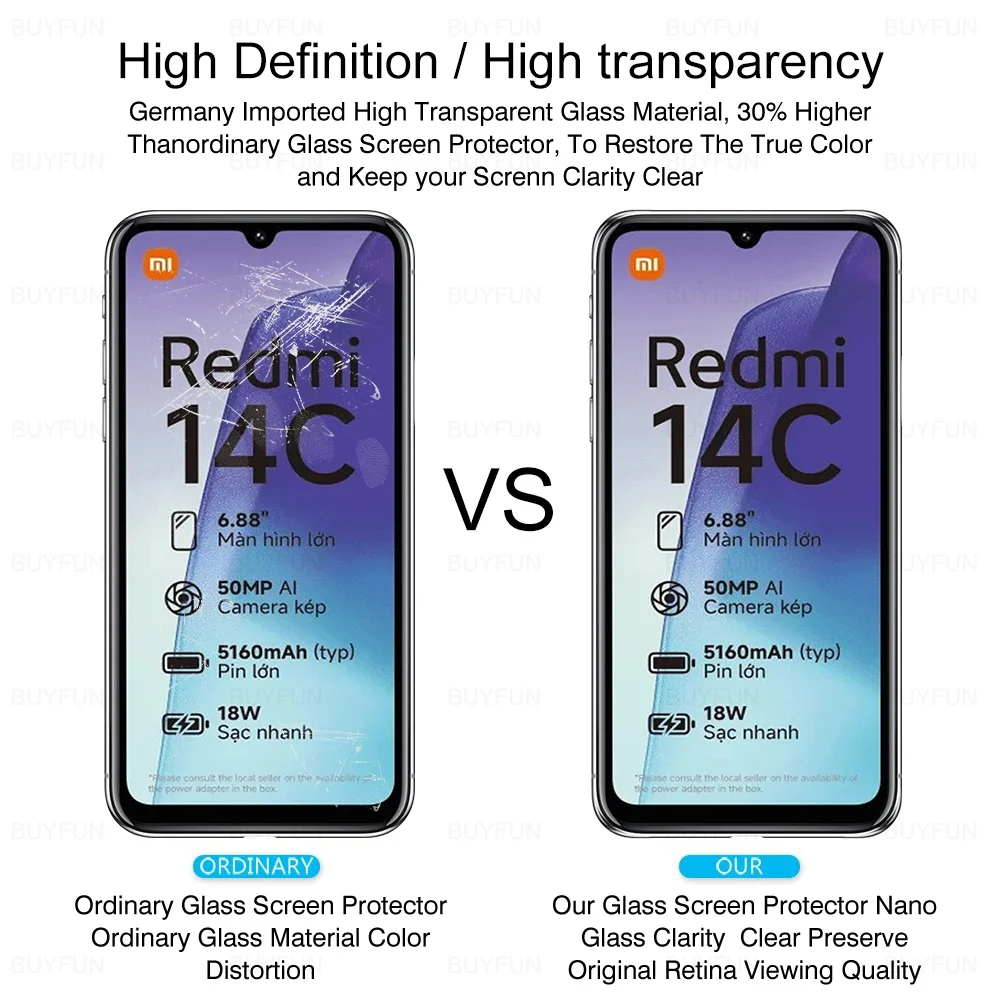 Protector de pantalla 4 en 1 para Xiaomi Redmi 14C, película protectora para lente de cámara 4G, Redmi 14 C, Redmi14C, 14 C, C14, cristal transparente