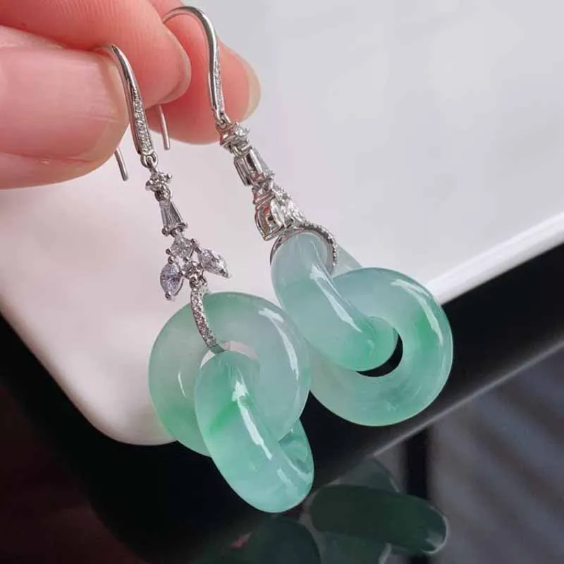 New natural ice species chrysoprase Interlocking earrings for women fresh classical banquet cheongsam accessories silver jewelry