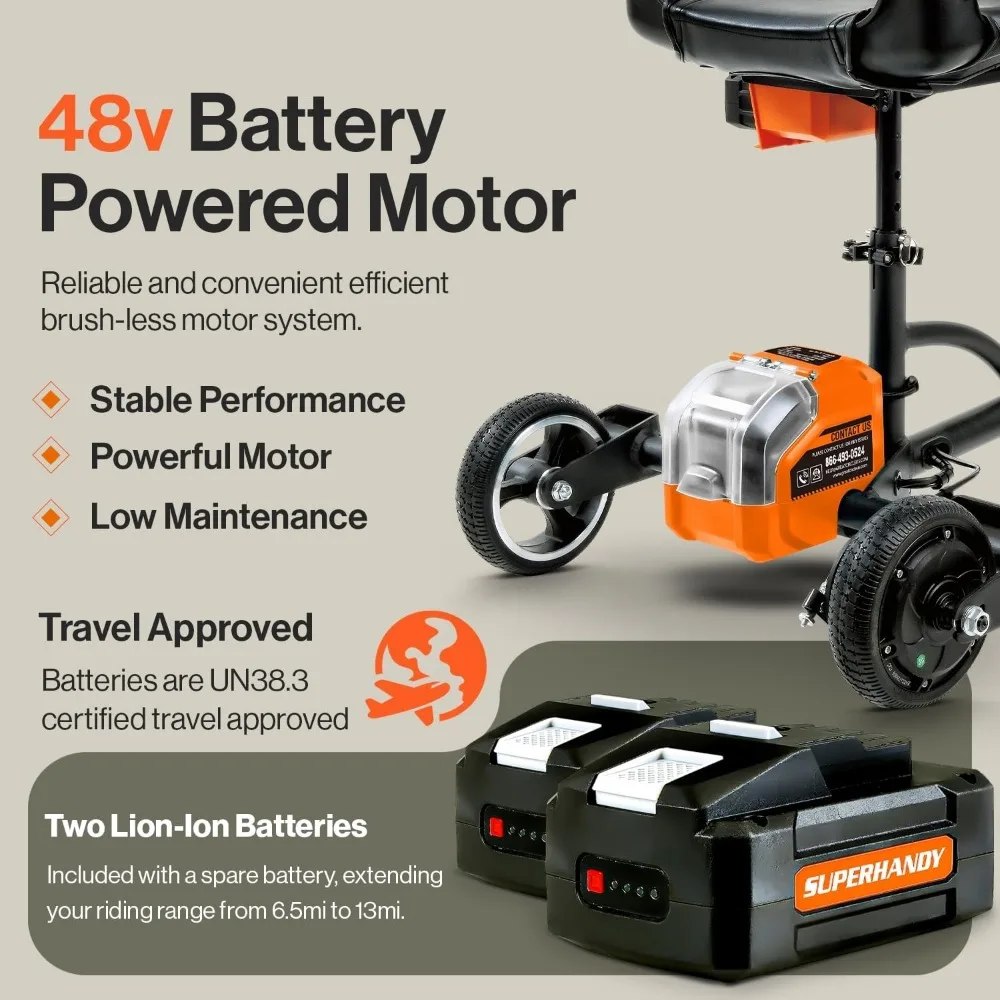 Scooter for Adults-Foldable, 3 Wheel, Airline Travel Friendly Includes 2 Removable 48V Lithium-ion Batteries & Charger (275 Lbs)