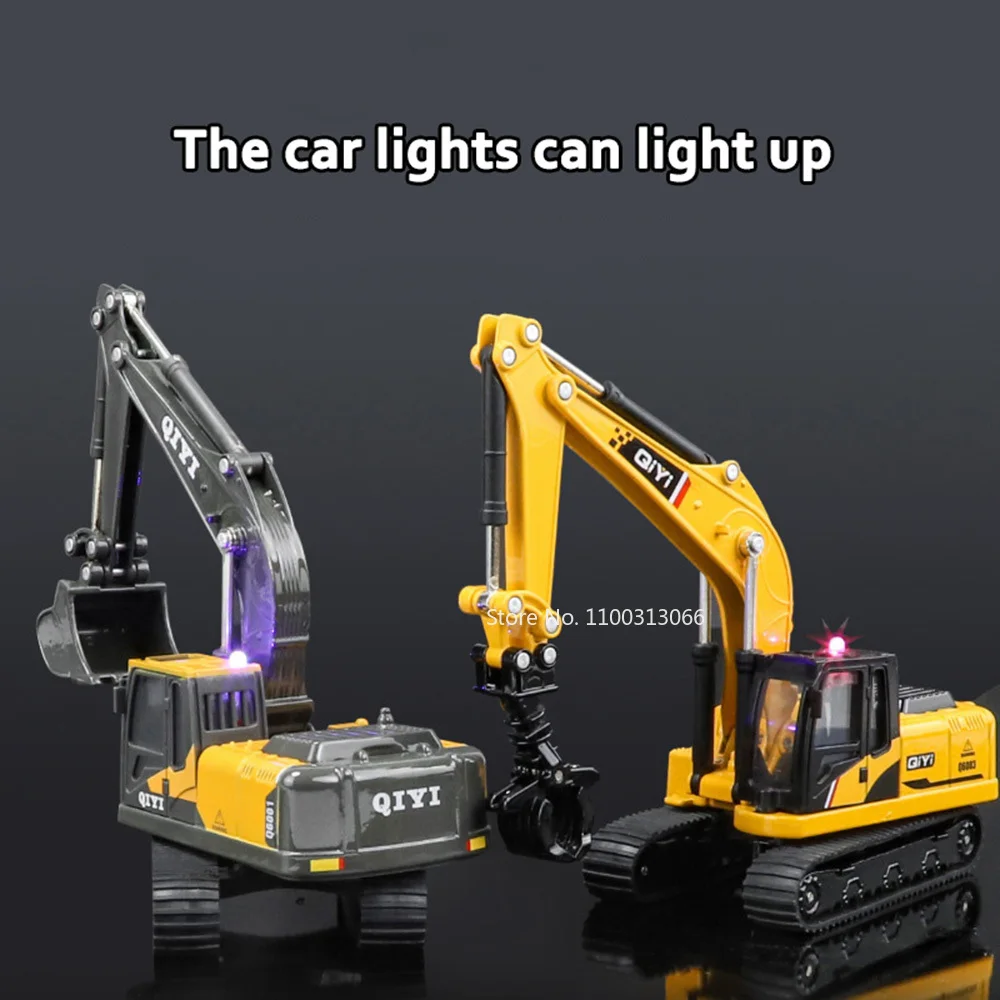 1/60 Engineering Excavator Metal Models Cars Toy with Light Sound Excavators Workbench Rotates 360 ° Vehicle Kids Festival Gifts