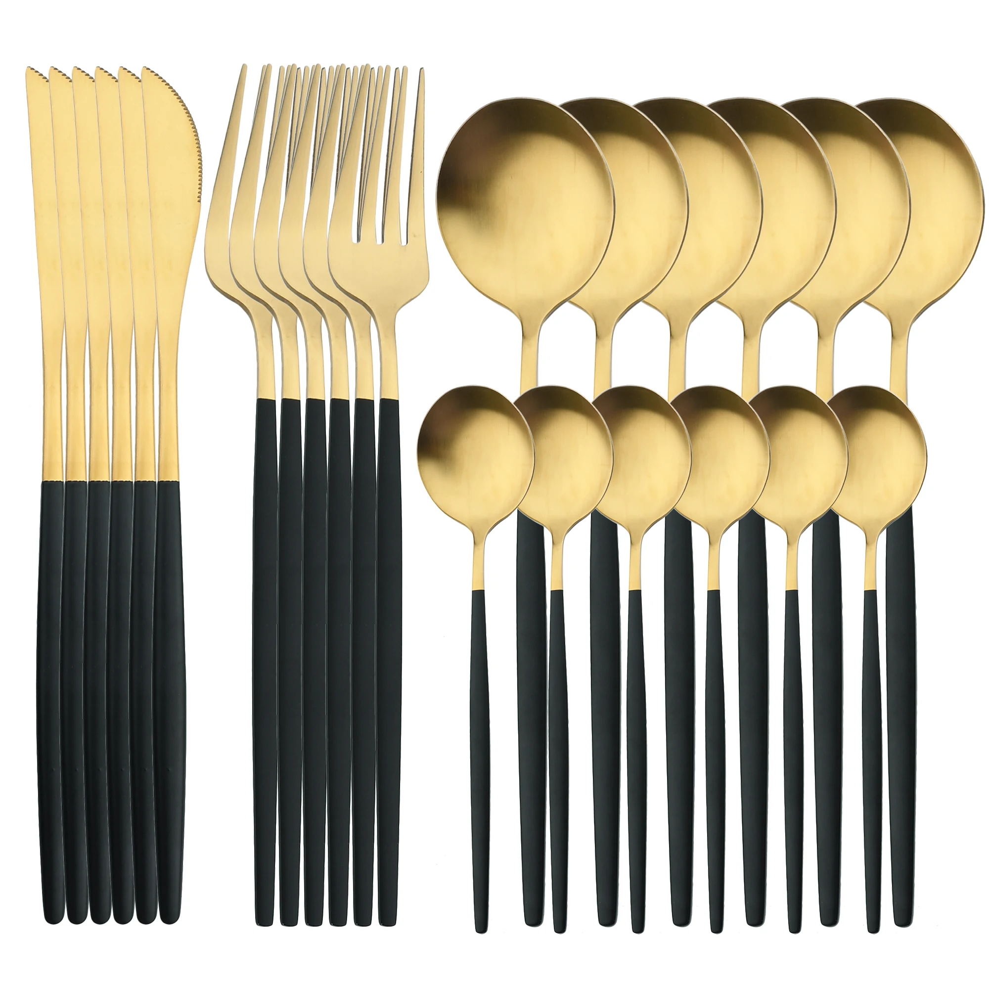 

Matte 24Pcs Black Gold Dinnerware Set Stainless Steel Silverware Set Kitchen Knife Fork TeaSpoon Flatware Western Cutlery Gift