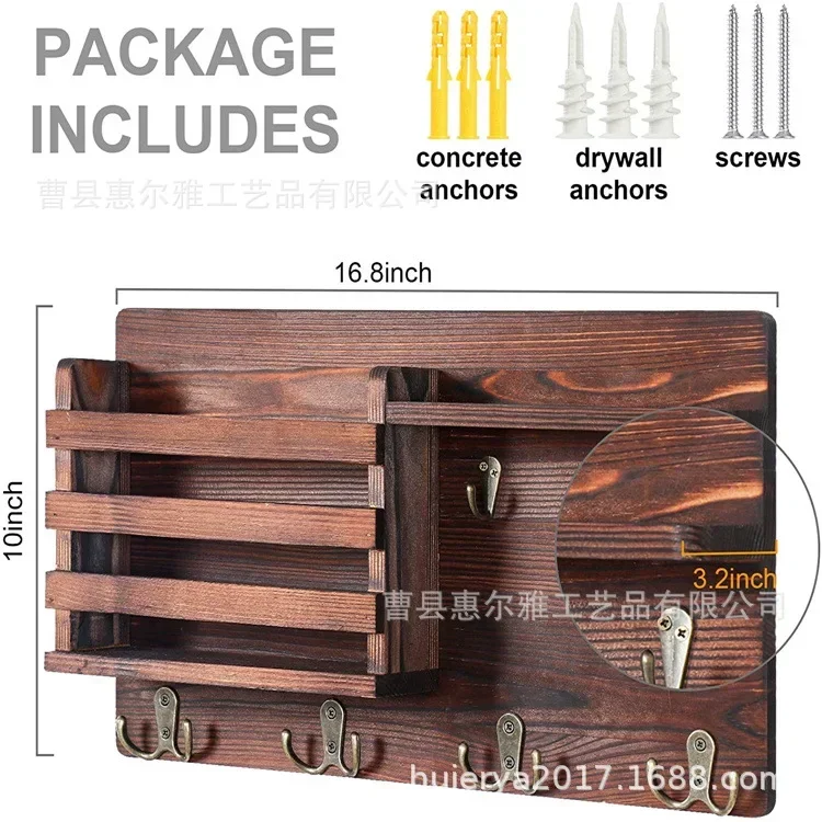 Wooden Key Holder Box with 6 Hooks Wall Mounted Handmade with Rustic Finish for Home Decor   WJ021711