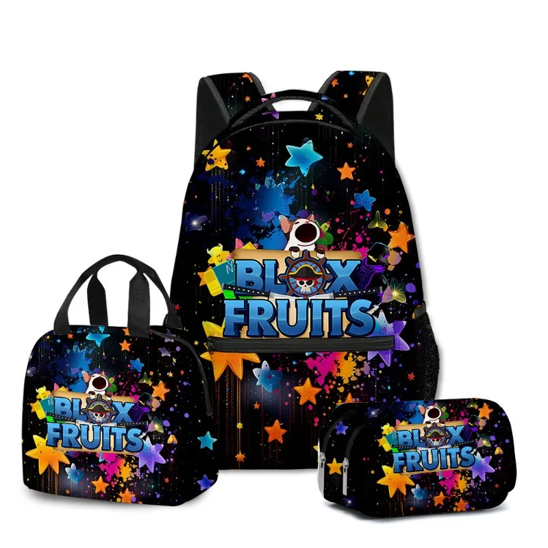 3 pçs/set 3D ROBLOX Jogo Blox Frutas Estudantes da Escola Primária e Secundária Mochila Saco de Almoço Saco de Lápis Saco de Escola
