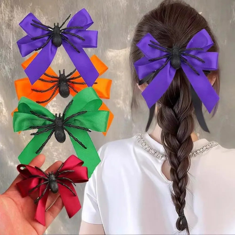 Happy Halloween Funny Spider Hair Clip Spider Theme Plastic Bowknot Hairpin Personalized Halloween Head Wear Ghost Festival