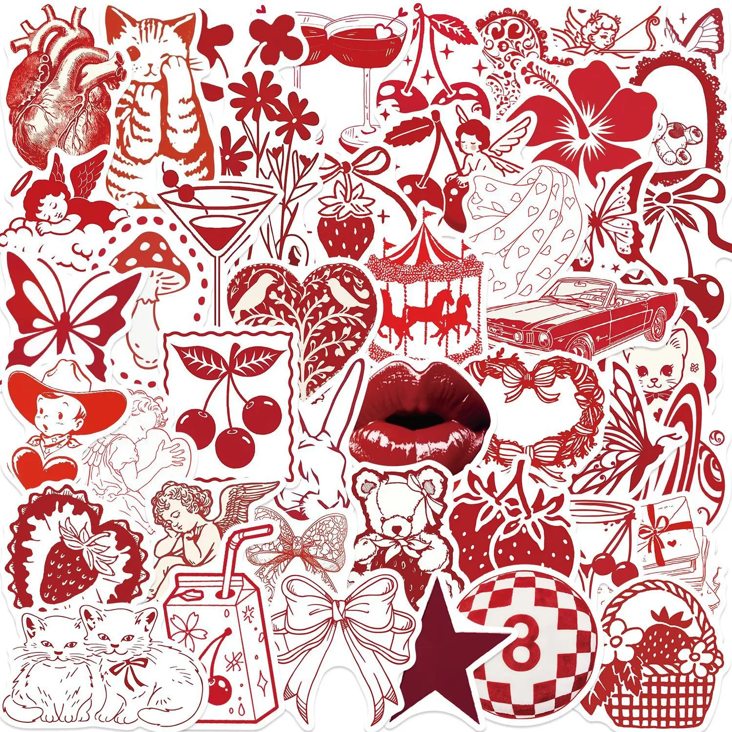 

50PCS Cartoon Valentine's Day Stickers Graffiti Stickers DIY Diary Phone Case Handmade Scrapbook Aesthetic Stickers