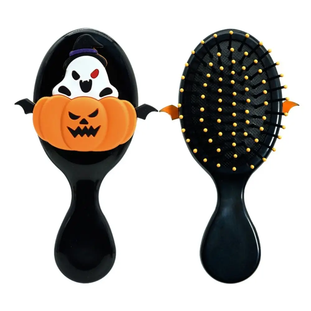 Compact Round Folding Comb with Mirror Pumpkin Scalp Anti Static Handle Comb Fine-Tooth Cartoon Pocket Hair Brush Halloween