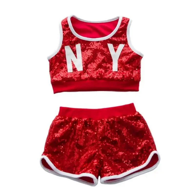 Gilet de danse Hip Hop pour enfants, gilet à paillettes flash rouge, salle de RhDN, vêtements pour enfants, fille et garçon, MN11