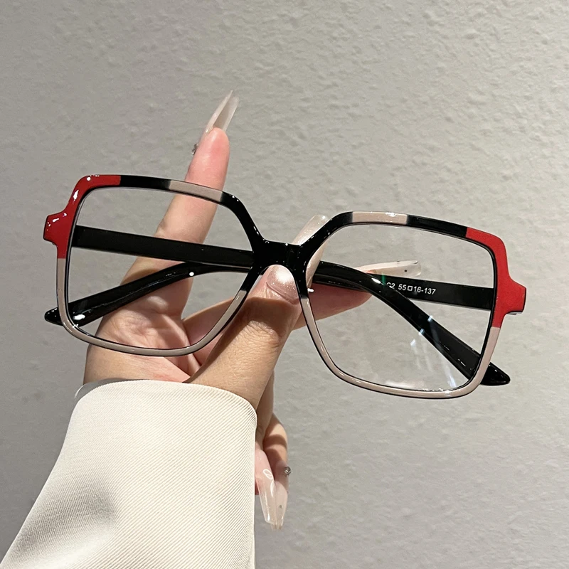 KAMMPT Quadratische Brille für Damen 2026, Übergroße Patchwork-Rand-Dekoration, Optische Fassungen, Trendiges Design, Blaulichtfilter, Casual-Brillen