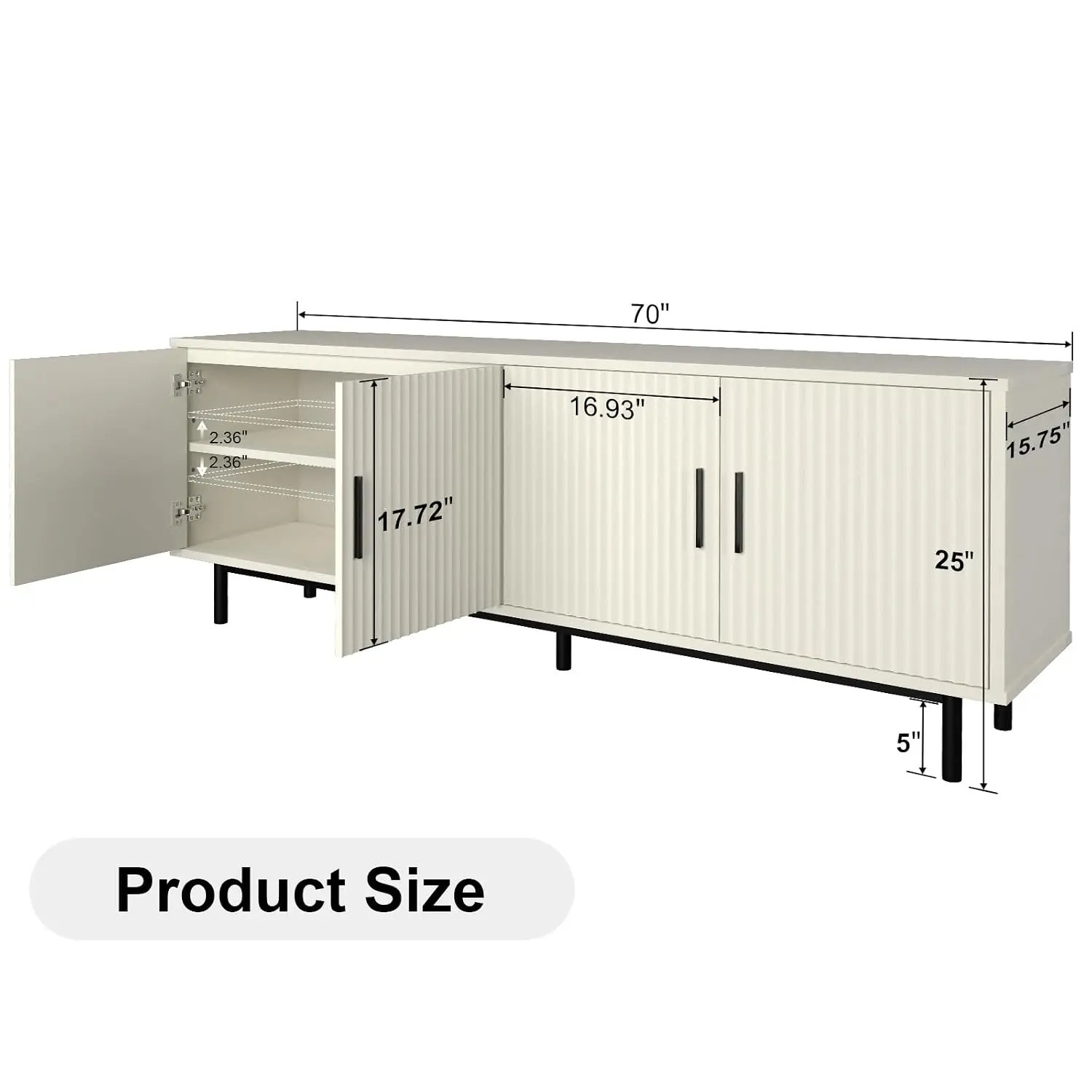 TV Stand Entertainment Center Storage Cabinet Fluted Door Adjustable Shelf Media Furniture Living Room 80
