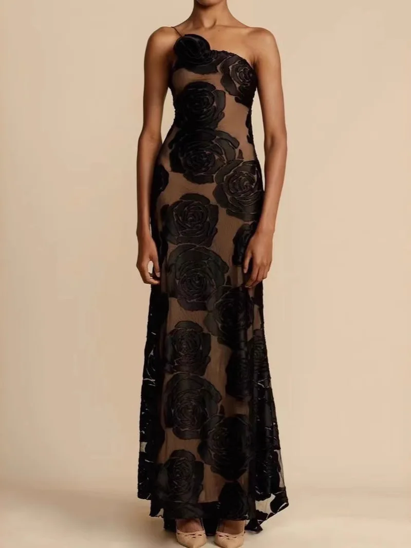 Jupe longue tricotée Sexy à épaules inclinées, bretelles florales, taille haute, pour l'été, tissu Polyester de rue