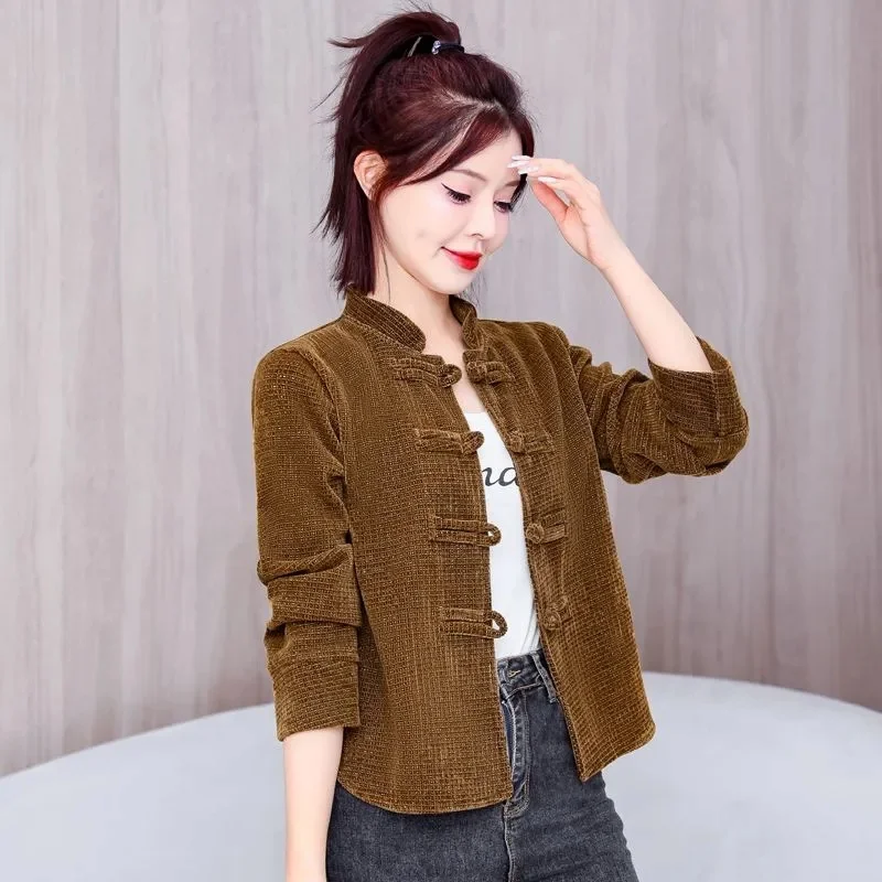 2023 neue Frühling Herbst Mantel Jacke frauen Kleidung Vielseitige Mode Kurze Retro Chinesischen Stil Button Up Oberbekleidung Frau