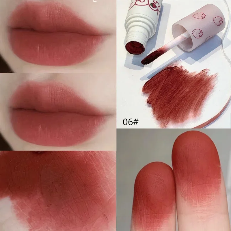 Lovely Strawberry Matte Liquid Lipstick Velvet Nude Red Lip Gloss Long Lasting Non-stick Cup Lip Mud Tint Cream Makeup Cosmetics