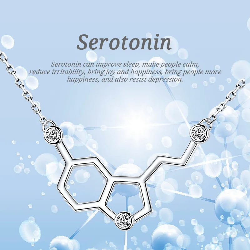 Xiaojing 925 Sterling Silver Chemical Molecule Serotonin Pendant Necklaces Clear Zircon Jewelry Valentine\'s Day Gifts Free Ship