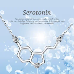 Xiaojing 925 Sterling Silver Chemical Molecule Serotonin Pendant Necklaces Clear Zircon Jewelry Valentine's Day Gifts Free Ship