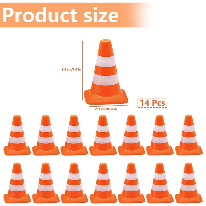 14 Pieces Mini Triangle Cone, Mini Simulation Safety Cone Road Parking Signs Roadblock, Small Signs