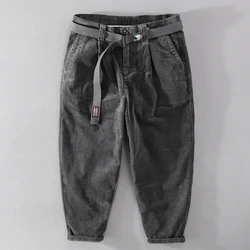 Designer New Thick Corduroy Cotton Pants Men Brand Trend Retro Stright With Belt Trousers 29-36 Pantalones Hombre Drop Shipping