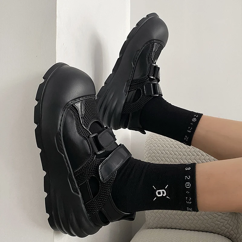 

Height increased 7CM toe cap sandals men's new style dark functional style hollow out breathable thick sole dad shoes trendy