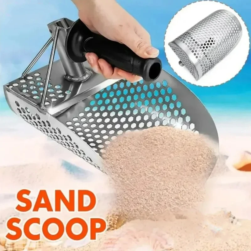 Hand Held Stainless Steel Sand Scoop for Metal Detecting, Hexahedron 7Mm Holes for Beach Treasure Hunting Shovel