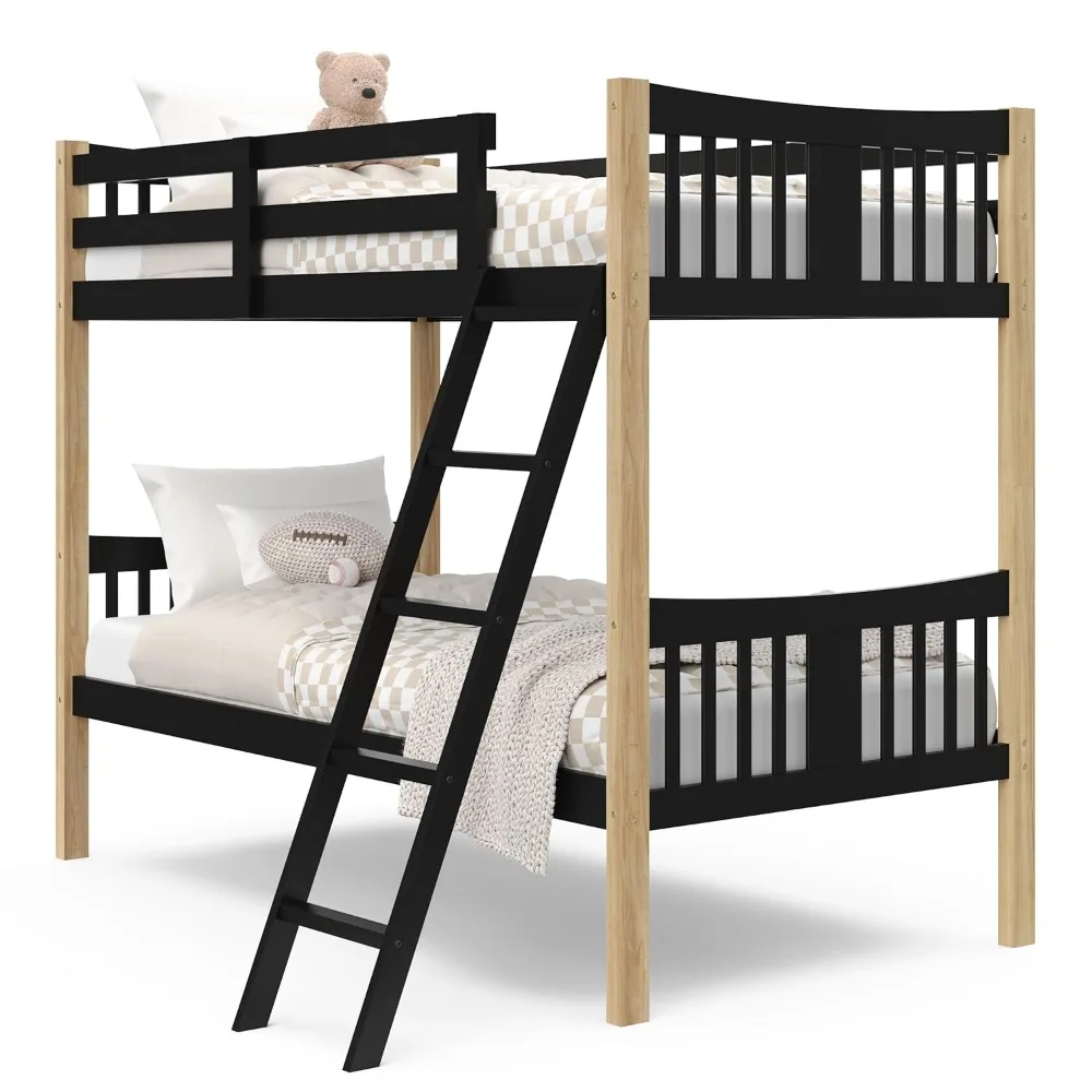 Twin-Over-Twin Bunk Bed (Black with Natual) – Gold Certified, Converts to 2 Individual Twin Beds