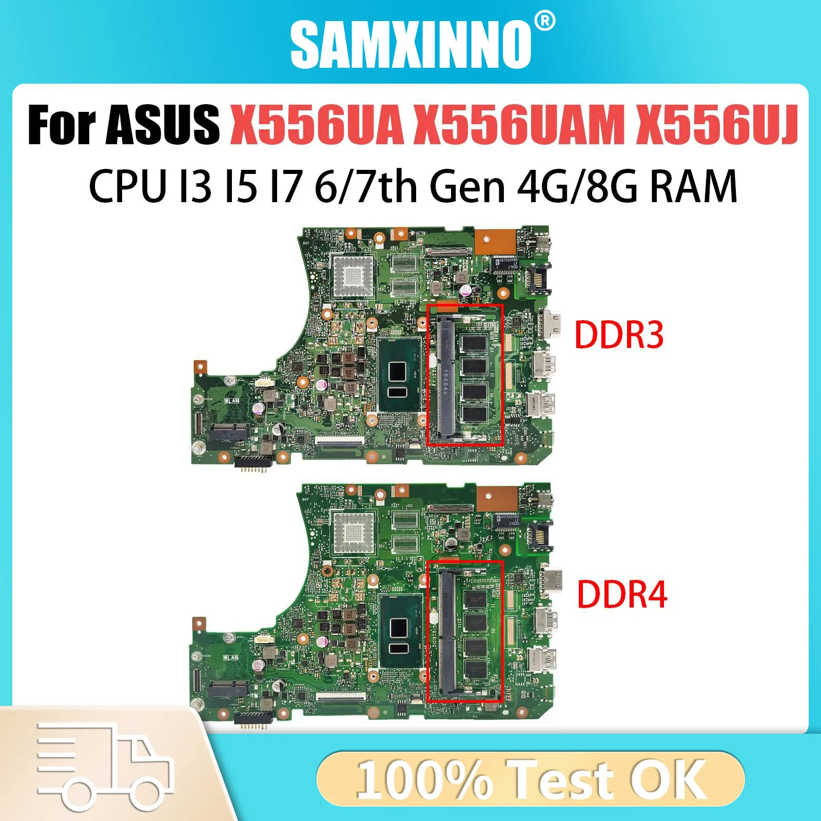 X556UA Laptop Motherboard For ASUS K556U X556UAM X556UJ X556U X556UV X556UQK MainBoard With I3 I5 I7-6th/7th 4GB/8GB 100% Test