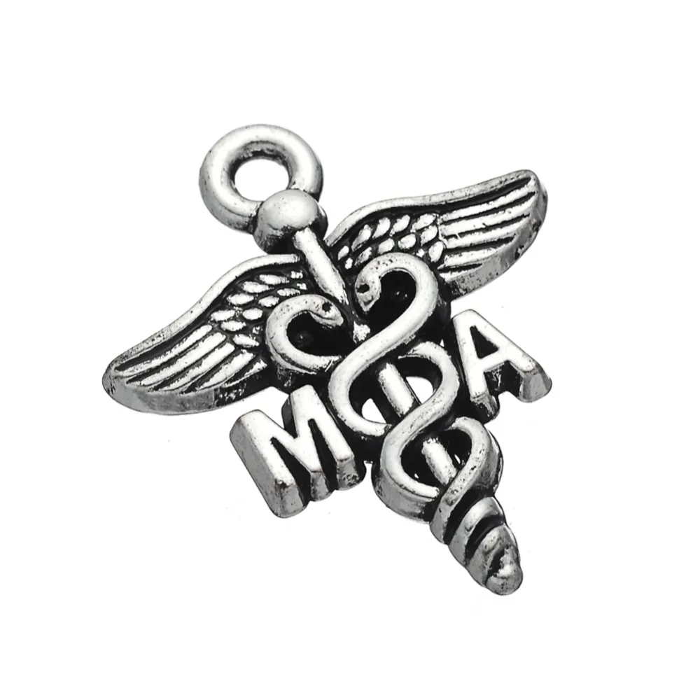 Antique Silver Color Medical Assistant MA Charms Profession Caduceus Charm 50pcs 19*23mm AAC1618