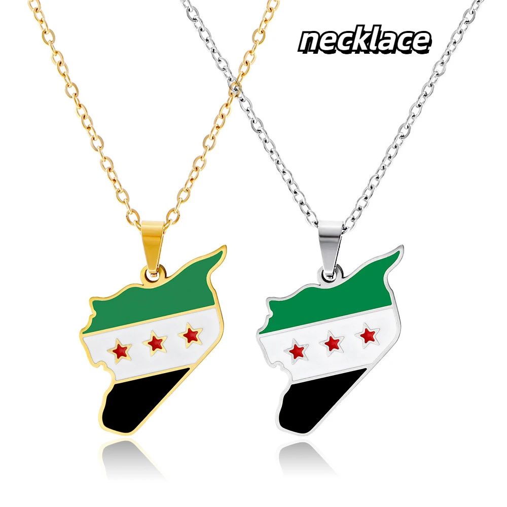 New Fashion Stainless Steel Free Syrian Army Map And Flag Necklace Men's And Women's Couple Sweater Chain Accessories