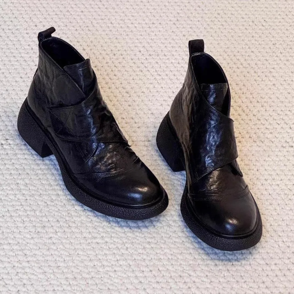 

Platform Short Boots Woman Booties British Commuter Boots Women's Shoes Height Boots Women Leather