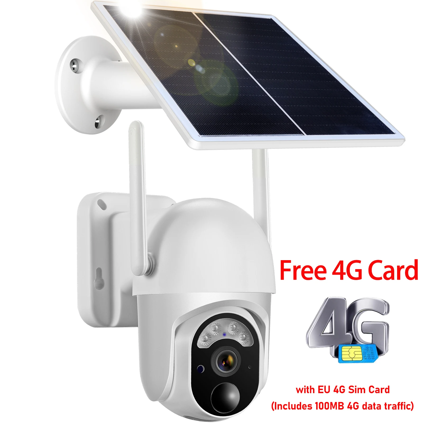 Solar PTZ IP Camera Europe Free 4G SIM Card Security CCTV 3MP Outdoor Color Night Vision PIR Motion Sensor Two Way Audio UBOX