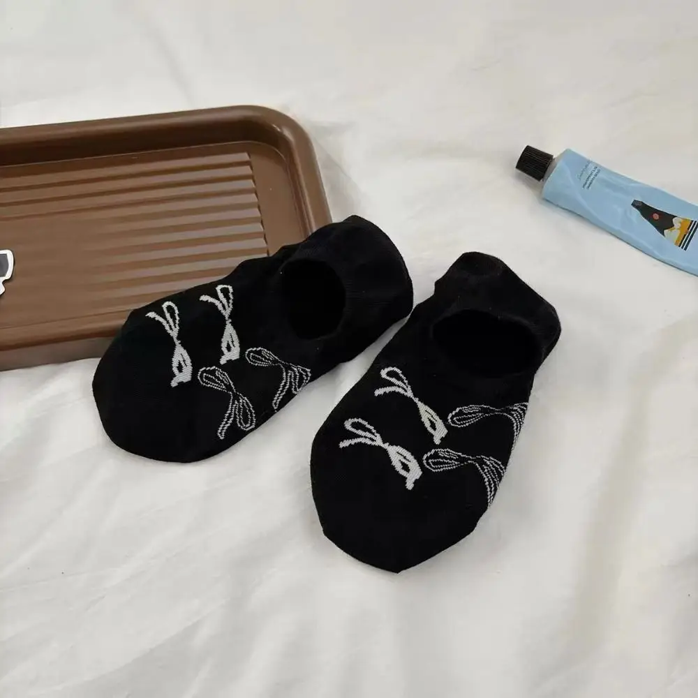 New Breathable Bowknot Socks Spring Summer Solid Color Boat Socks Cotton Thin Invisible Cute Sock