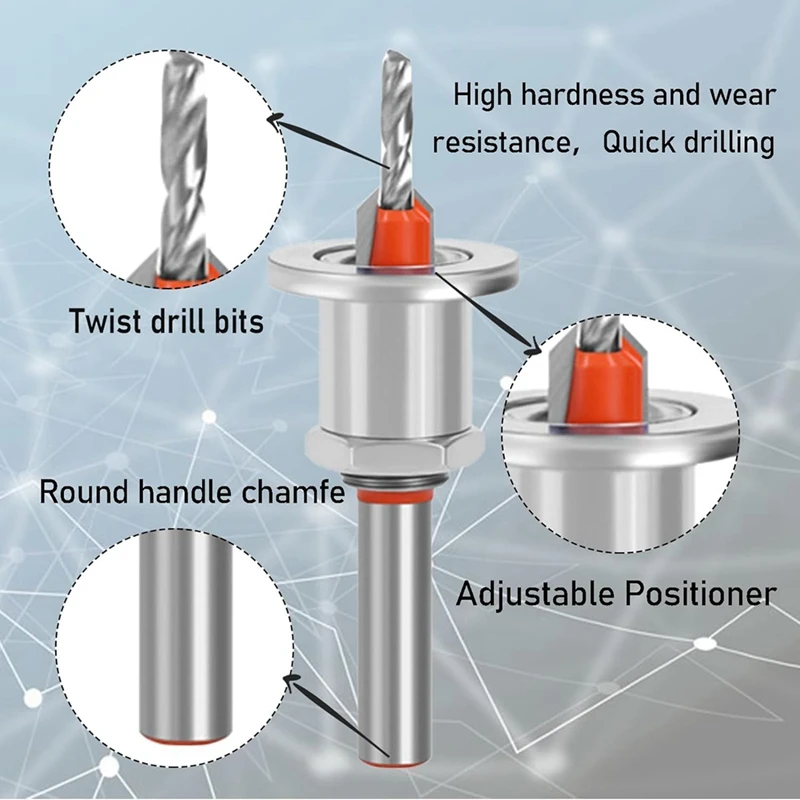 Set mata bor Countersink 5 buah, Set mata bor Countersink, mata bor untuk kayu, mata bor kedalaman bisa disesuaikan