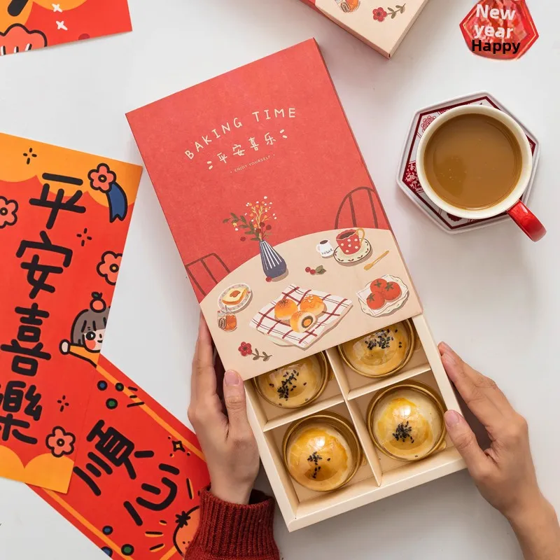 Caja de embalaje para pastel de luna con yema de huevo de panadería para el Festival del Medio Otoño, caja para 6 galletas y dulces, utensilios de cocina para hornear a temperatura ambiente