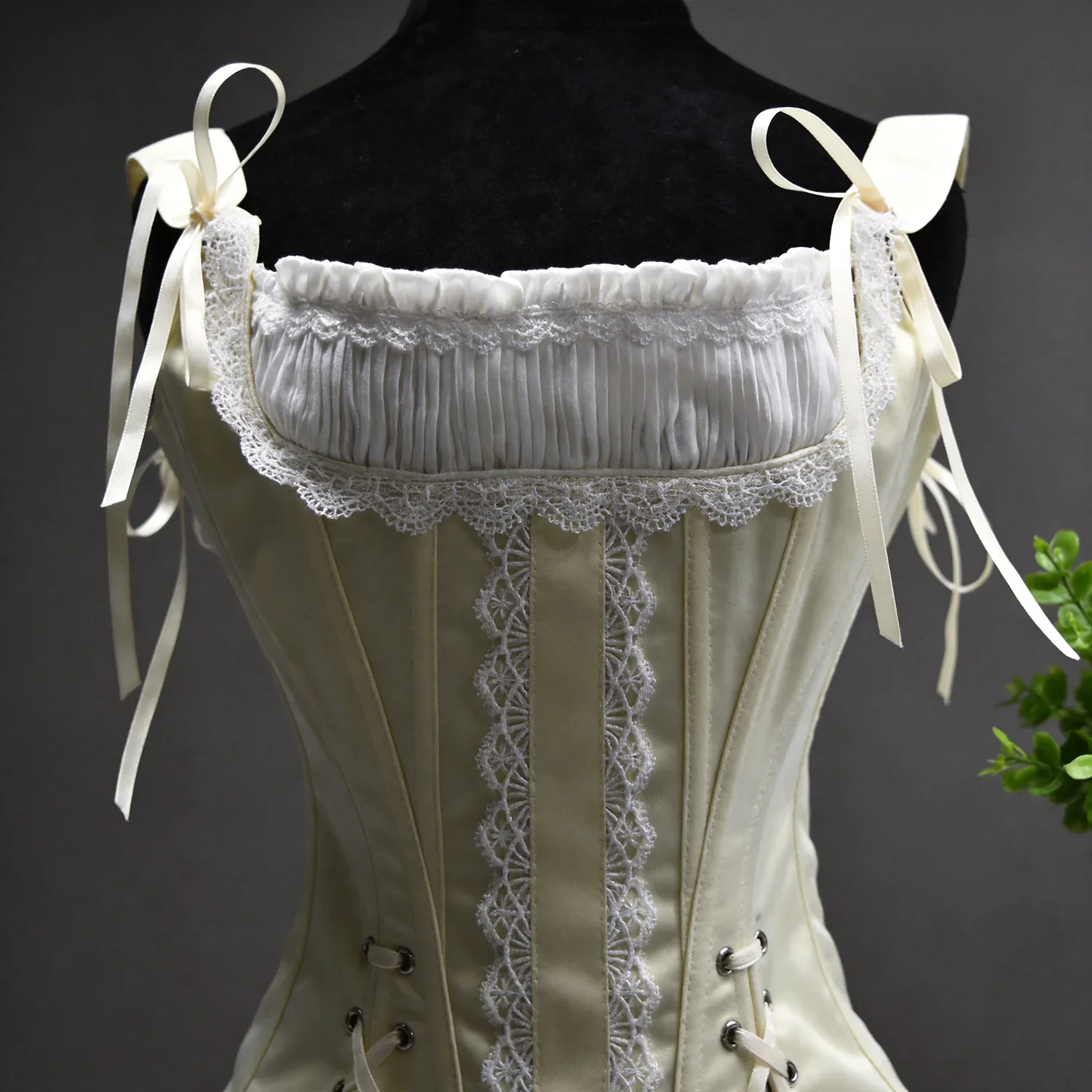 Women Lace Boned Corset Vest Luxury Vintage Court Style Lace Up Bodice Outwear Stage Shaping Costume