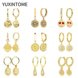 925 Sterling Silver Ear Needle Fashion Round Pendant Earrings Vintage Eye Geometric Zircon Earrings for Women Fine Jewelry Gift