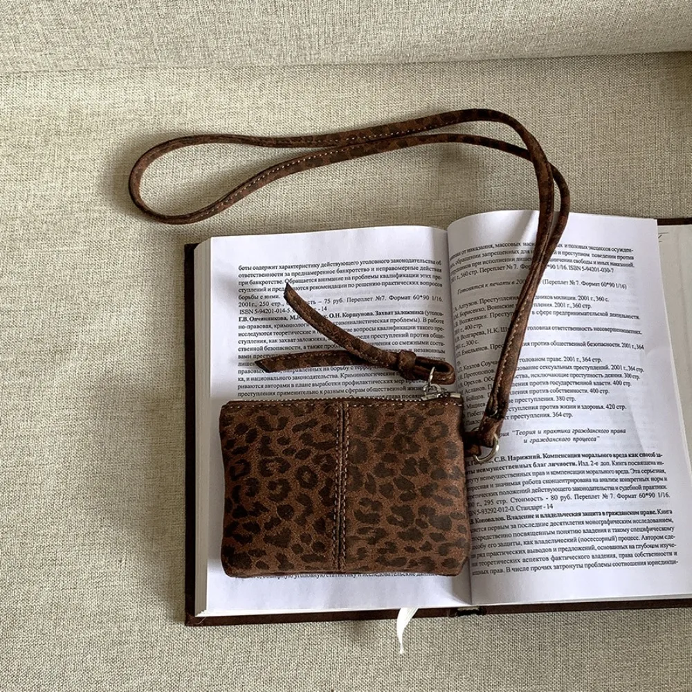 

Fashion PU Leather Suede Coin Purse Shoulder Bag Leopard Print Mini Storage Bag Solid Color Purse Lanyard Wallet Shopping