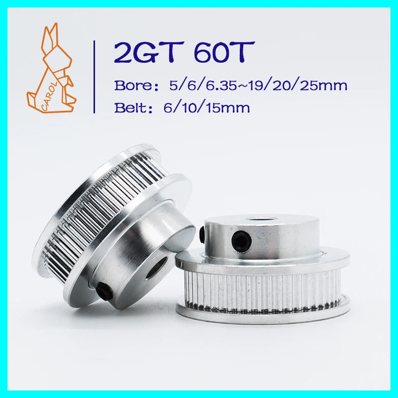 

60Teeth GT2 Timing Pulley 60T Bore 5/6/8~19/20/25mm 2M Tooth Belt Width 6/10/15mm 3D Printer Parts Pulley 2GT Synchronous Wheels